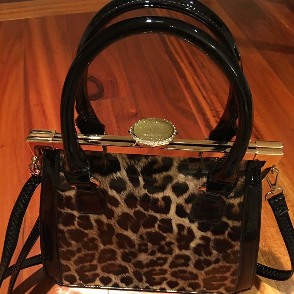 Candace Christian Patent Leopard handbag